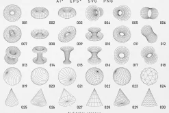 136 3D Wireframe vector shapes