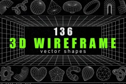 136 3D Wireframe vector shapes