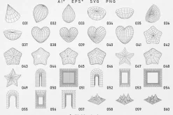 136 3D Wireframe vector shapes