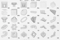 136 3D Wireframe vector shapes