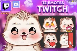 12 Hedgehog Twitch Emotes Pack