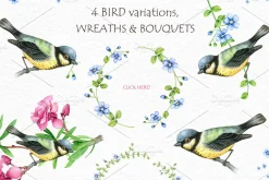 30% OFF! Watercolor Flowers and Bird
