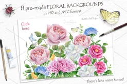 30% OFF! Watercolor Flowers and Bird