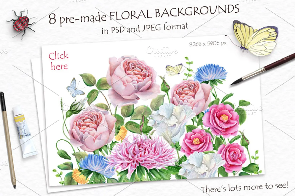 30% OFF! Watercolor Flowers and Bird