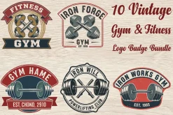 10 Vintage Gym Fitness Badge Logo