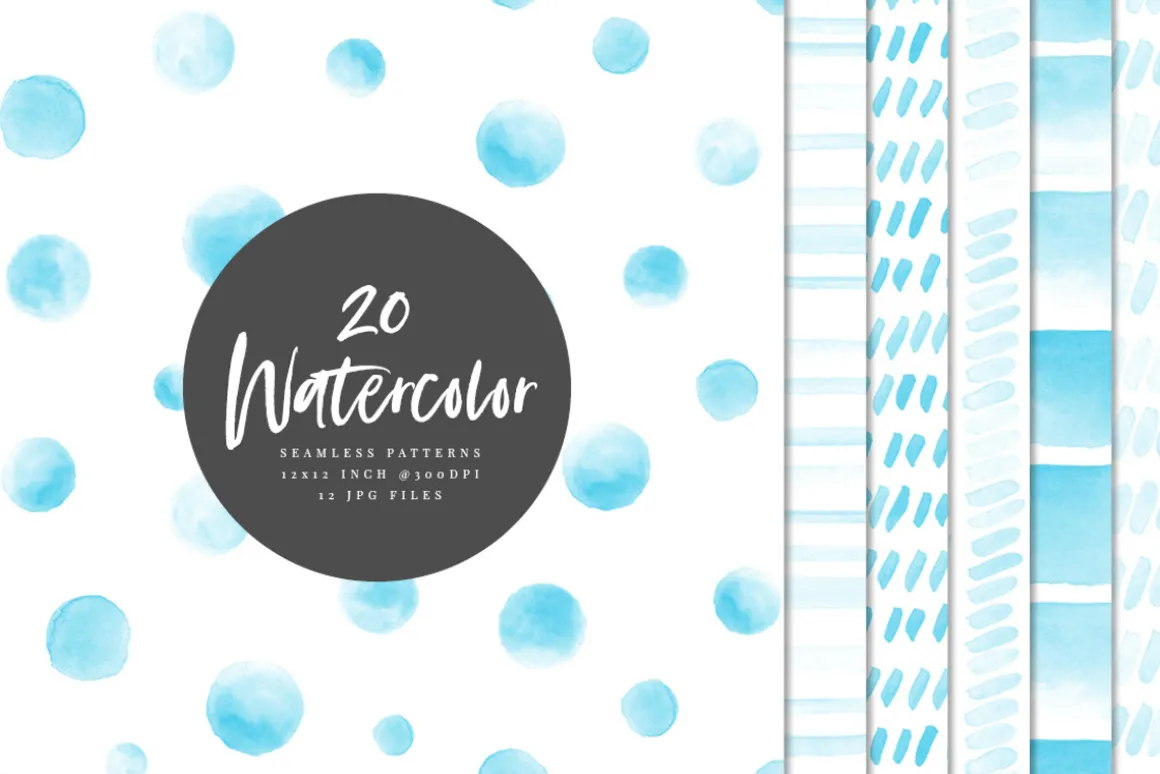 20 Watercolor Patterns Light Blue