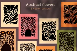Abstract flower wall art posters set