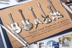 Acoustic and electric guitars set