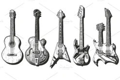 Acoustic and electric guitars set