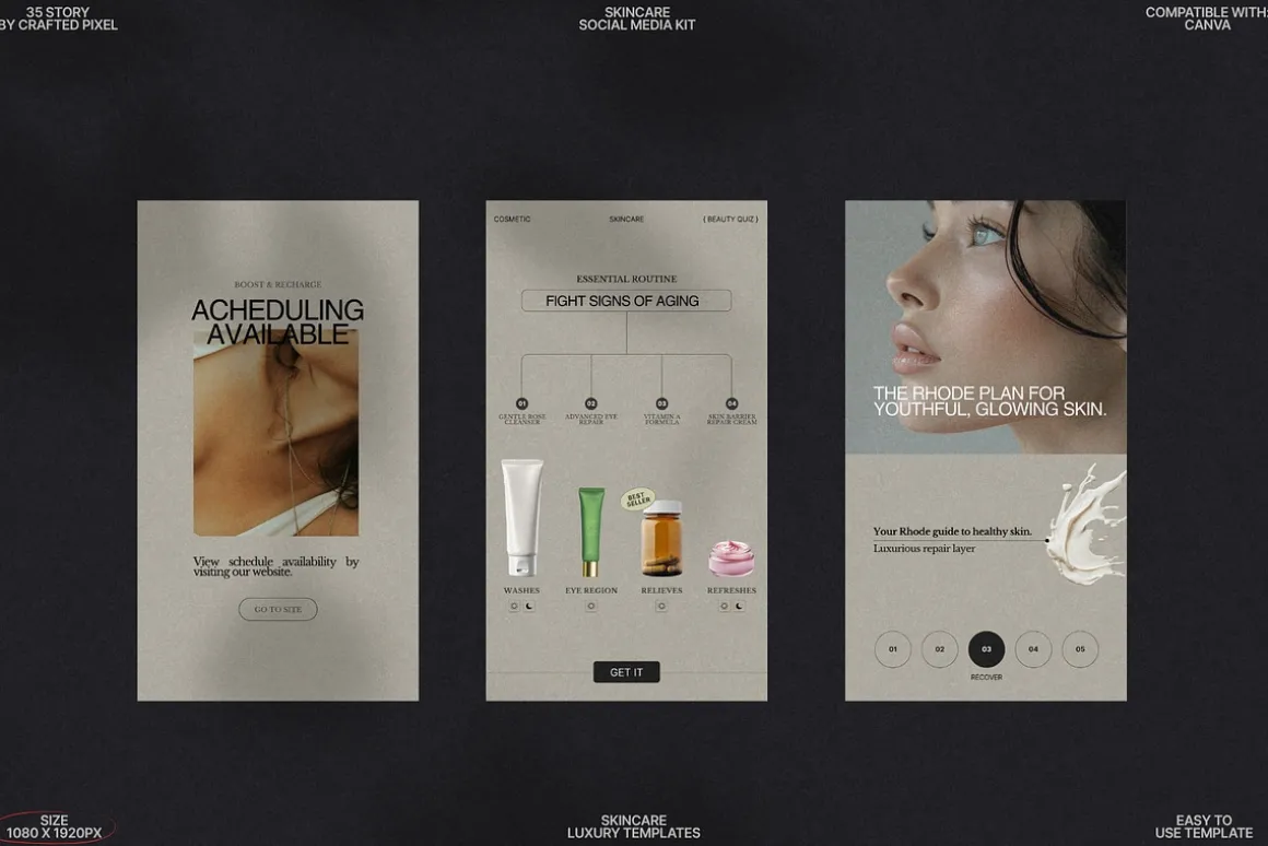 Aesthetic Skincare Canva Story Pack