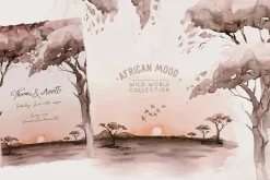 African animals watercolor set