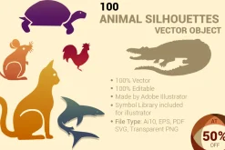 100 ANIMAL Silhouettes Vector Shapes