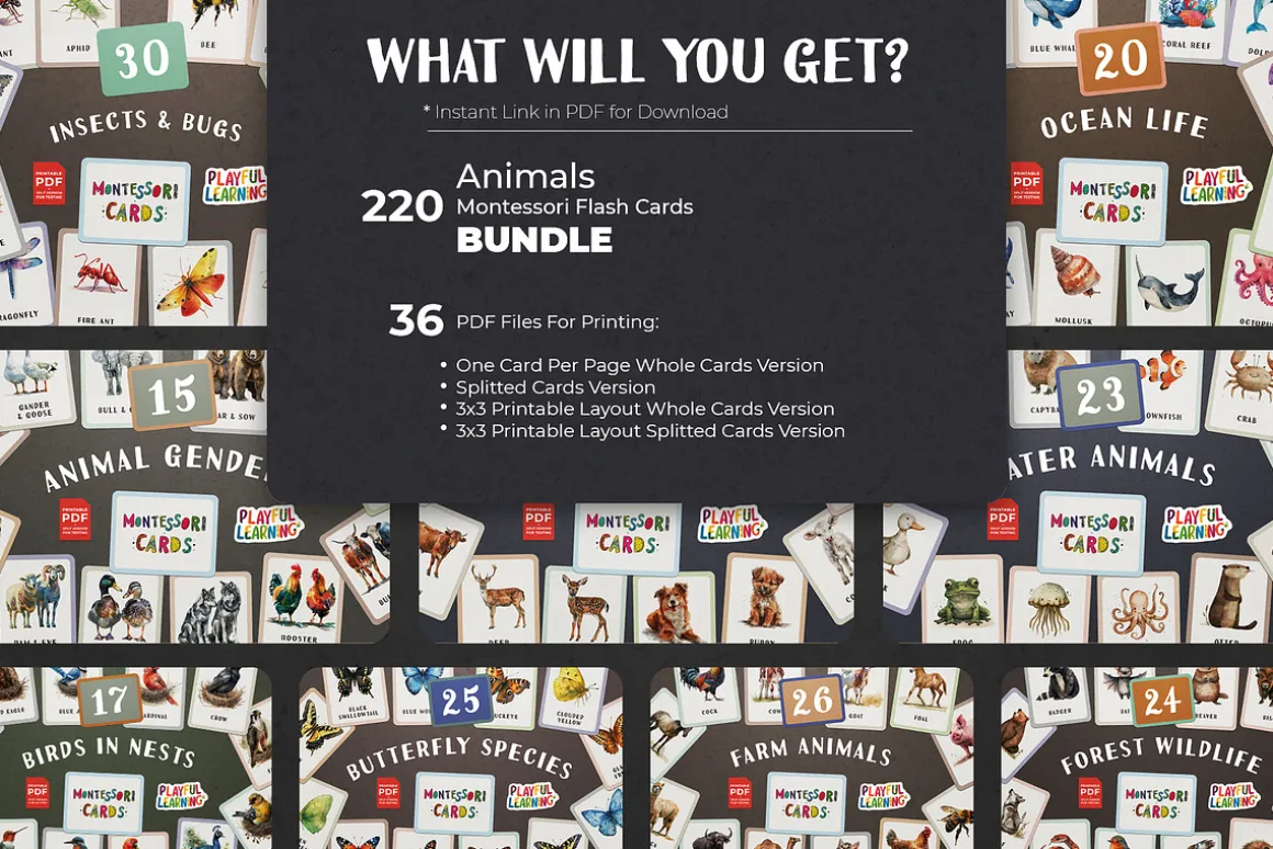 Animals Montessori Cards Bundle