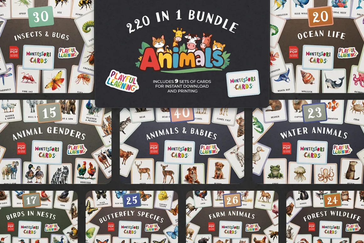 Animals Montessori Cards Bundle