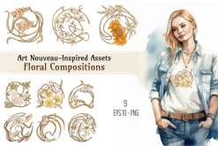 Art Nouveau Floral Compositions Set
