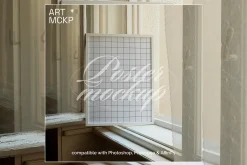 Art frame on a window PSD mockup