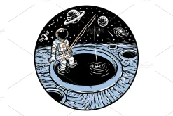 astronaut fishing on the planet