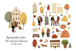 Autumn City Illustration Clipart Set