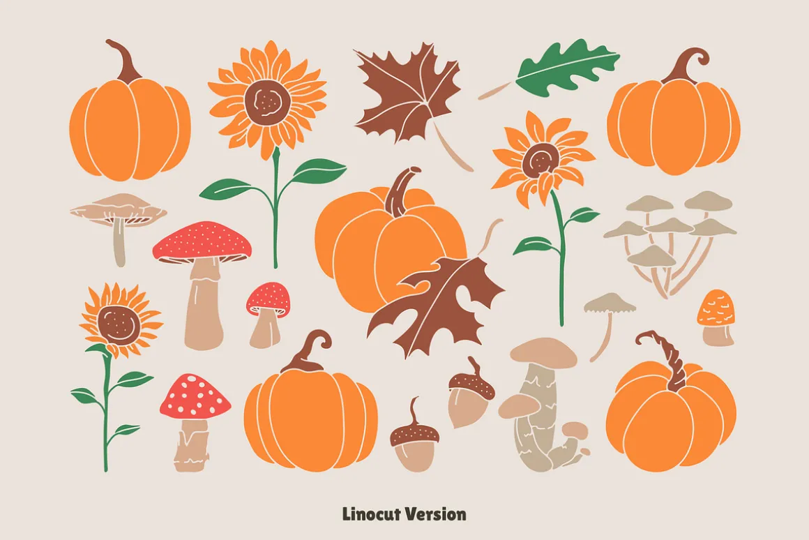 Autumn Graphic Vector Linocut