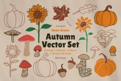 Autumn Graphic Vector Linocut