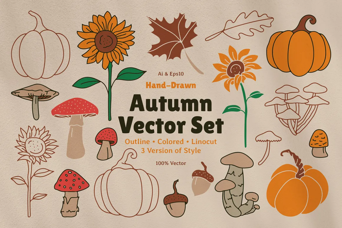 Autumn Graphic Vector Linocut