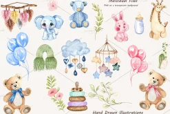 Baby Toys Watercolor Clipart