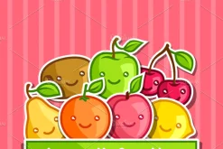 Background with kawaii fruits.