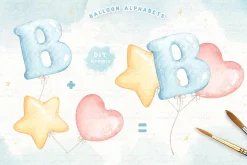 Balloon Alphabets Watercolor ClipArt