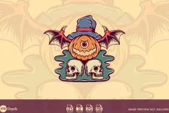 Bat Pumpkin And Skulls