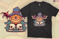 Bat Pumpkin And Skulls