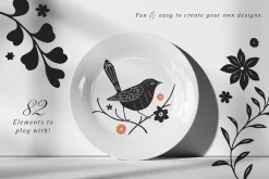 Birds & Blooms Vector Linocut Set