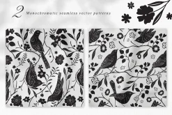 Birds & Blooms Vector Linocut Set