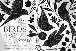 Birds & Blooms Vector Linocut Set