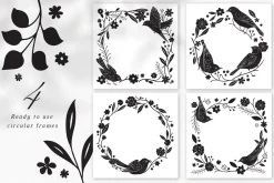 Birds & Blooms Vector Linocut Set