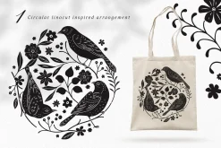 Birds & Blooms Vector Linocut Set