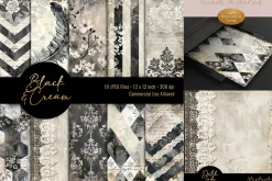 Black & Cream Junk Journal Papers