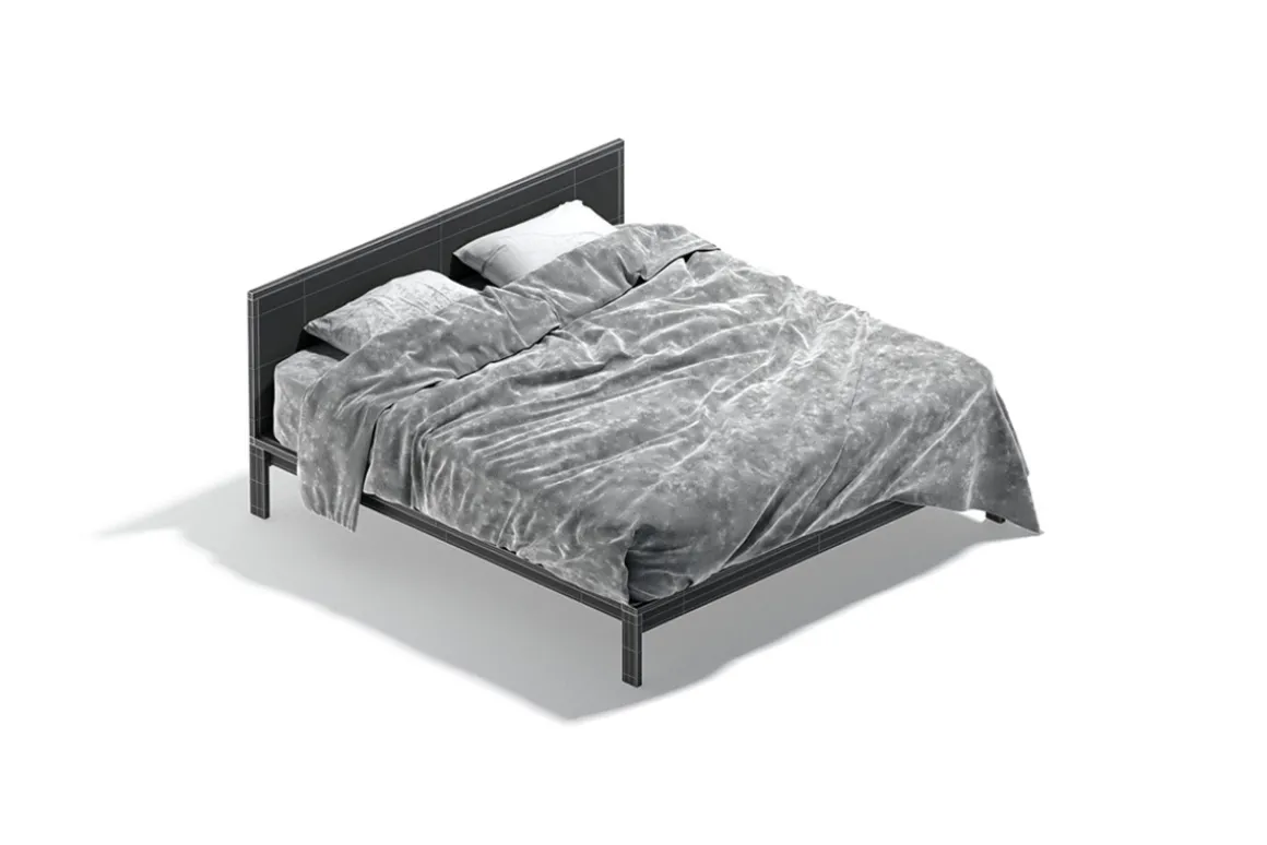 Black Wooden Double Bed 3D Model
