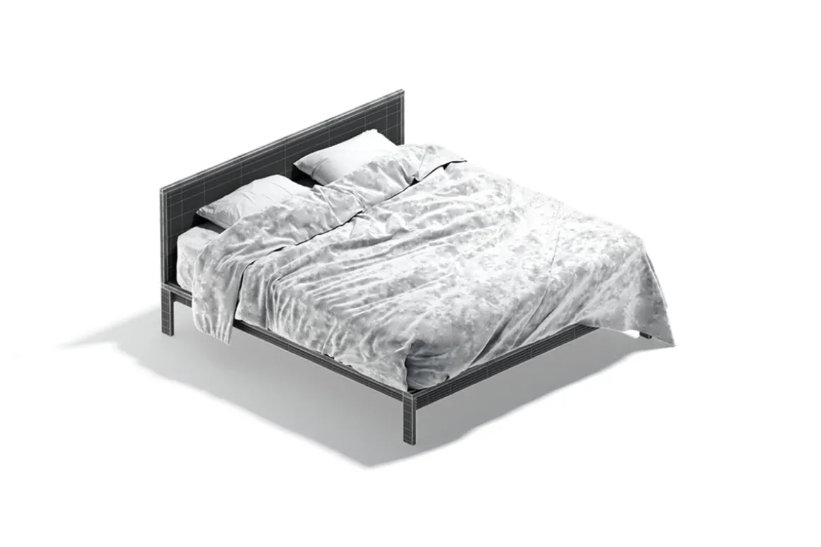 Black Wooden Double Bed 3D Model