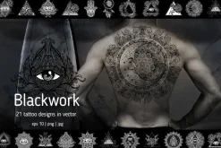 Blackwork. 21 vector tattoo designs.