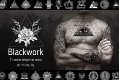Blackwork. 21 vector tattoo designs.