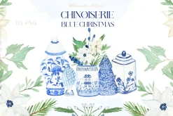 Blue Christmas Chinoiseries Clipart