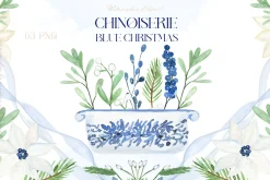 Blue Christmas Chinoiseries Clipart