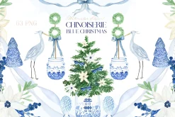 Blue Christmas Chinoiseries Clipart