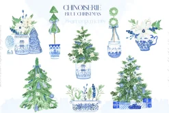 Blue Christmas Chinoiseries Clipart
