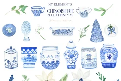 Blue Christmas Chinoiseries Clipart