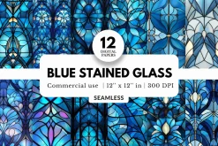 12 Blue Stained Glass Digital Papers