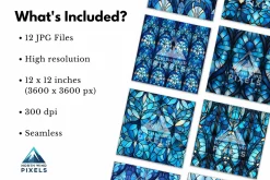 12 Blue Stained Glass Digital Papers