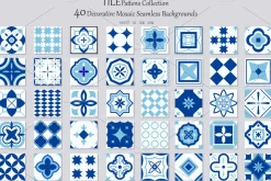 Blue tile seamless patterns textures