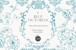 Blue Victorian ll Line art set