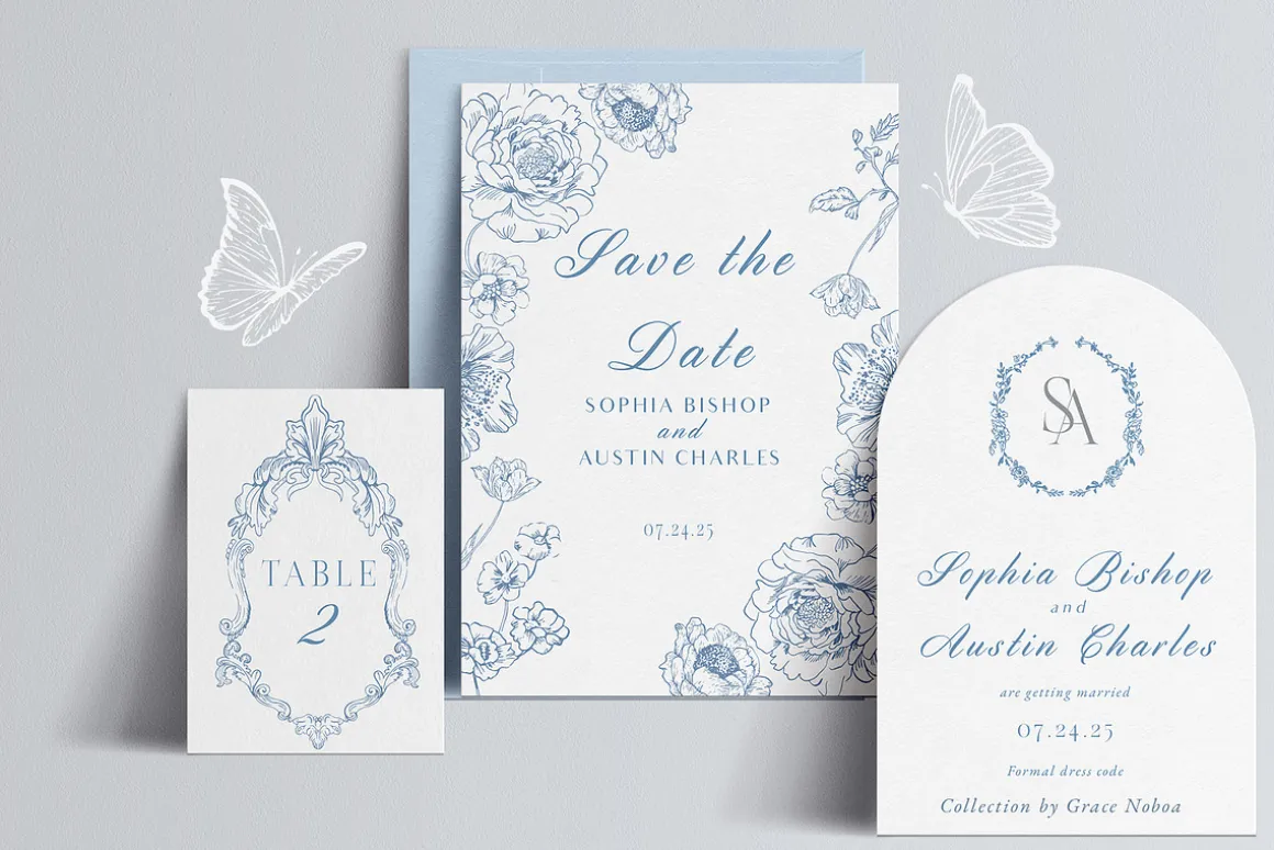 Blue Victorian Vintage Fine Line Art